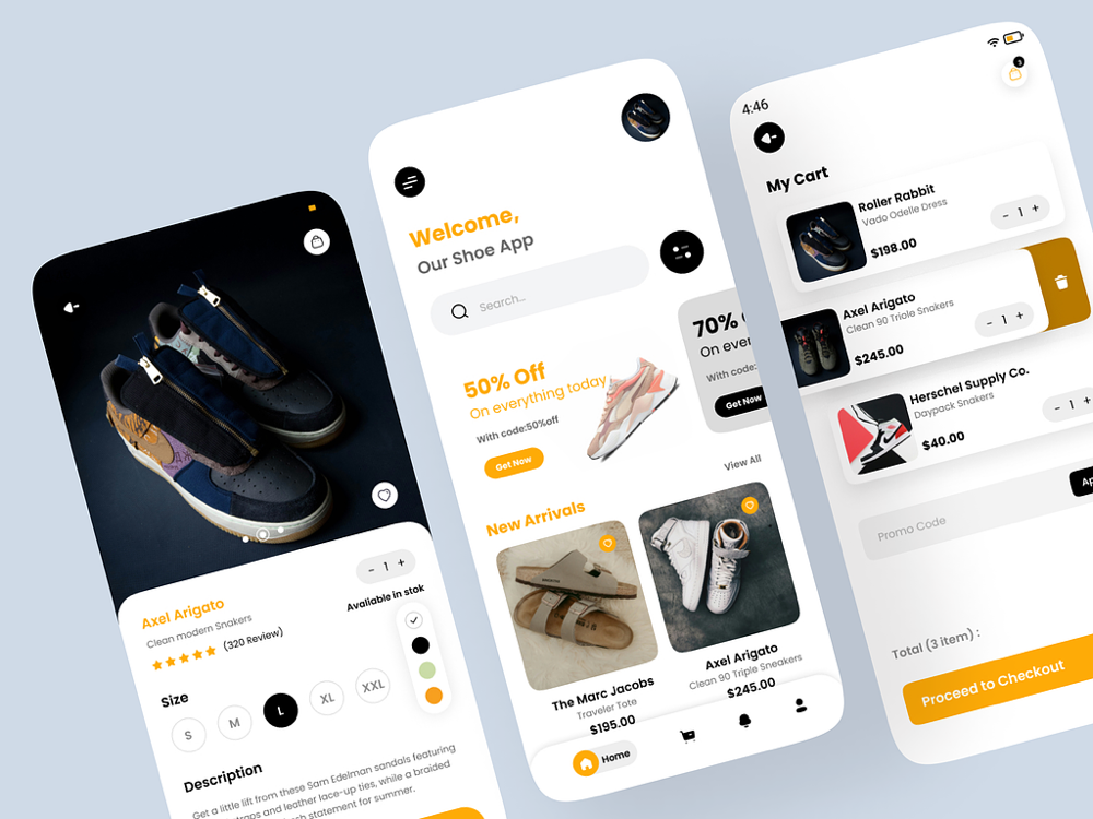 Інтерфейс мобільного магазину StepMarket з каталогом кросівок та одягу